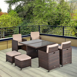 Outsunny 9 Piece Rattan Dining Set Garden Furniture - Brown by Outsunny