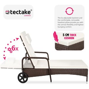 Rattan Garden Sun Lounger with 6 Position Backrest - Mixed Brown by tectake