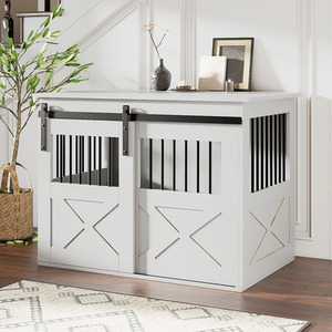 Wooden Dog Crate with Lockable Sliding Door - White by Livingandhome