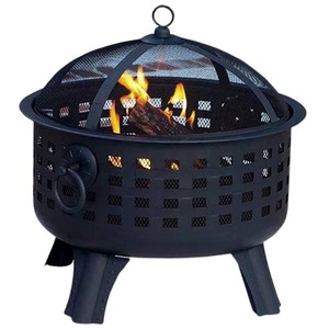 Instow Round Firepit with Spark Guard Lid - Black by Emberwood