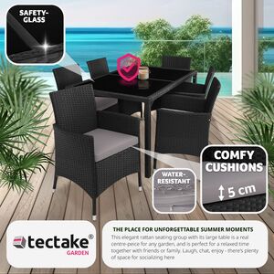 Rattan Garden Furniture Set 61 With Protective Cover - Black/Grey by tectake