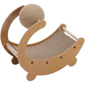 Moon-Boat Shaped Cat Bed and Scratcher Combo - Wood by Livingandhome
