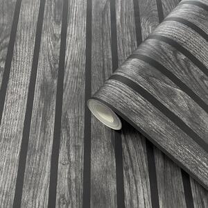 Wooded Slats Wallpaper - Black by Muriva