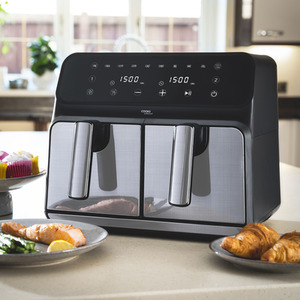 Dual Air Fryer 8L XL Capacity and Digital Display - Silver by Cooks Professional