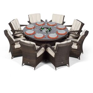 Arizona Round Rattan Patio Dining Set with Ice Bucket Drinks Cooler - Brown / 8 by Giardino