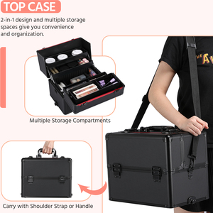 Large Capacity Rolling Cosmetic Case with Carrying Strap - Black by Yaheetech