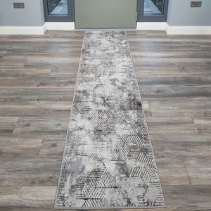Grey Distressed Abstract Gold Geometric Motif Area Rug by The Rug House