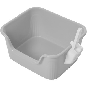 Solid-Colour Open Cat Litter Tray with Scoop by Livingandhome
