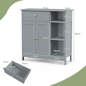 Bathroom Floor Cabinet Kitchen Cupboard - Grey by Costway