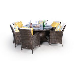 Savannah Fire Pit Round Rattan Patio Dining Set - Brown / 6 by Giardino