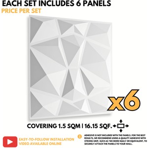 3D Wall Panels (50x50 cm) PVC Cladding Panel White Diamond Design by NOVECRAFTO