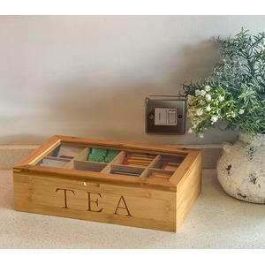 Bamboo 8 Compartment Tea Bag Organiser - Brown by Maison Des Cadeaux