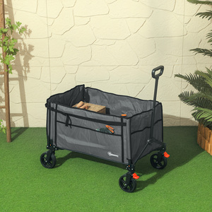 Outsunny Folding Trolley on Wheels with Openable Sides - Grey by Outsunny