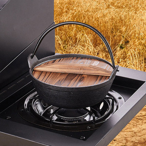 Camping Cast Iron Pot with Wooden Lid - Black / 29cm by Livingandhome