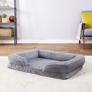 Removable Velvet Dog Bed with Non-Slip Base - Grey / Large by Livingandhome