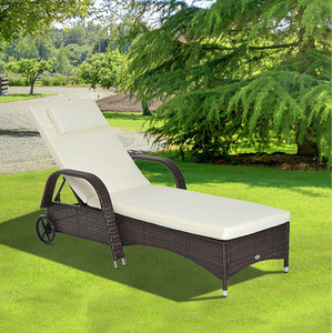 Outsunny Adjustable Rattan Sun Lounger - Brown by Outsunny