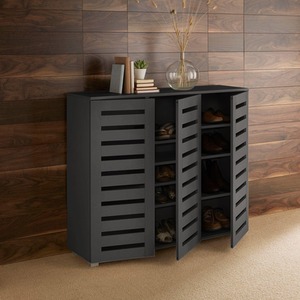 Home Source Oslo 3 Door Shoe Storage Cabinet Unit - Black by Home Source