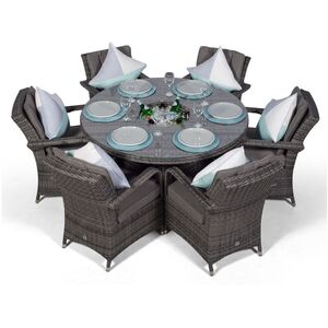 Arizona Round Rattan Patio Dining Set with Ice Bucket Drinks Cooler - Grey / 6 by Giardino