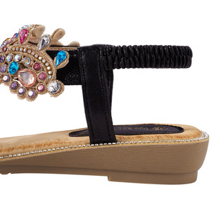 Sandals Bohemian Rhinestone Wedge Beachwear - Black / 8 by Livingandhome