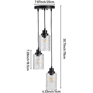 3-Light Chandelier with Wave Glass Lampshade - Black by Livingandhome