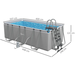 Rectangle Steel Frame Swimming Pool with Ladder and Pump - Grey by Furnico Living Ltd