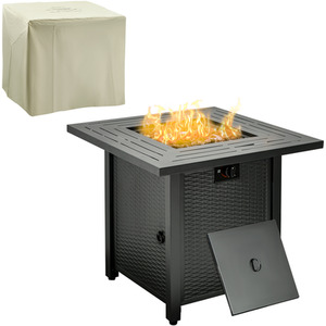 Outsunny Square Rattan Propane Gas Fire Pit Table, 50000 BTU - Black by Outsunny