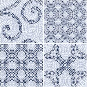 Floor Tiles Self-Adhesive Vinyl Flooring Kitchen Bathroom - Blue, White / Mosaic by D-C-Fix