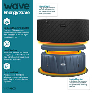 Wave Atlantic 6-Person Inflatable Hot Tub with Integrated Heater - Navy / EnergySave Bundle by Wave