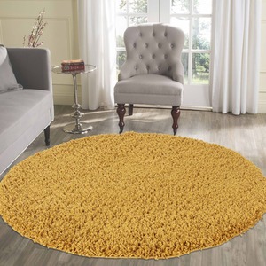 Desire Rugs Plain Living Room Fluffy Shaggy Area Rugs - Gold / 120x120 by Desire Rugs