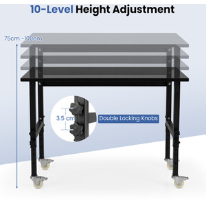 Adjustable Workbench Large Workspace with Casters - Black by Costway