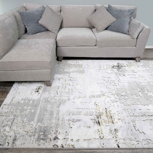 Grey Gold Metallic Distressed Abstract Area Rug by The Rug House