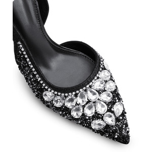 Heels Pointed Toe Slingback with Rhinestone Detail by Livingandhome