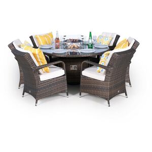 Arizona Fire Pit Round Rattan Patio Dining Set - Brown / 6 by Giardino