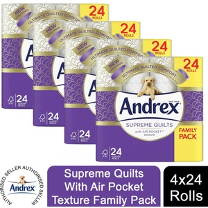 Andrex Supreme Quilts Toilet Rolls Fragrance-Free 3 Ply and Super Soft - 96 Rolls / x96 by Andrex