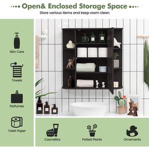 Mirrored Bathroom Hanging Cabinet - Brown by Costway