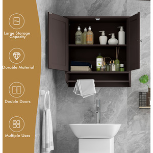 Bathroom Cabinet with Towel Bar - Brown by Costway