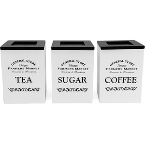 3 Piece Tea Coffee Sugar Canister Set with Stand - White - White by Maison Des Cadeaux