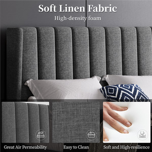 Yaheetech Upholstered Bed Frame with Channel Tufted Headboard - Dark Grey / Double by Yaheetech