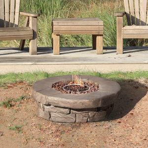 Round Stone Effect Low Gas Fire Pit - Brown by Teamson Home