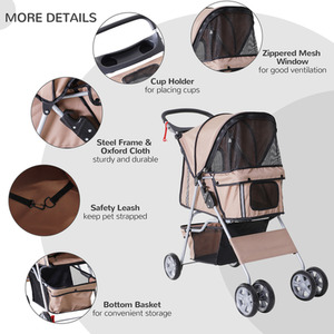 PawHut Pet Stroller Cats Foldable Travel Carriage with Wheels Zipper - Brown by PawHut