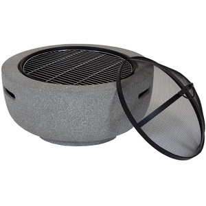 Round Magnesia Fire Pit - Black, Stone by Charles Bentley