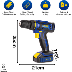 Cordless Drill Driver 18-20V Li-Ion Electric LED Light Screwdriver - Blue by Skotek