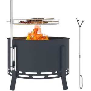 Outsunny 58 cm Portable Fire Pit with Grill Grate - Black by Outsunny