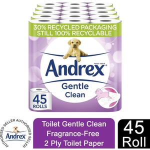 Andrex Toilet Rolls x45 Gentle Clean Fragrance-Free 2 Ply Toilet Paper - 170 Sheets / x45 by Andrex