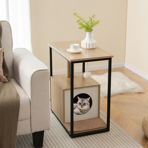 3-in-1 Cat Furniture End Table Cat House - Natural by Costway