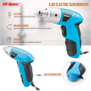 27 Piece 3.6V Electric Power Screwdriver and Bit Set - Blue by Hi-Spec