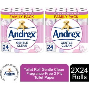 Andrex Gentle Clean Puppies on Roll 2 Ply Toilet Paper, 24, 48 or 72 Rolls - 48 Rolls / x48 by Andrex