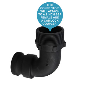 Camlock Adapter (2 inch) to BSP Male (2 Inch) 90-degree elbow - Black by DNA PACKAGING LTD