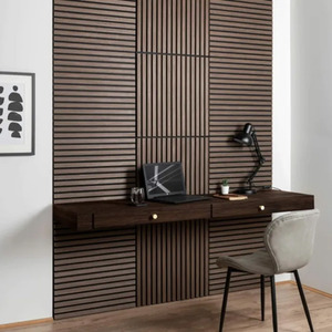 4x Square Wood Acoustic Slatted Wall Panels - Dark Oak by ALUXO