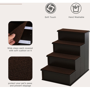 PawHut 4 Step Cushioned Pet Stairs - Brown by PawHut